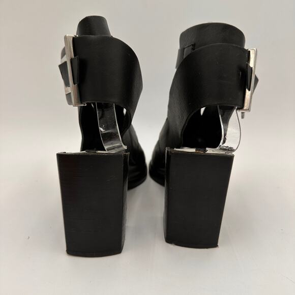 Zara Women's Black Leather Open Toe Ankle Buckle Heels Size 37 / 6.5 - Picture 9 of 9
